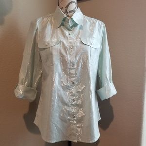 Ruby Rd Metallic Button Down Shirt Size M